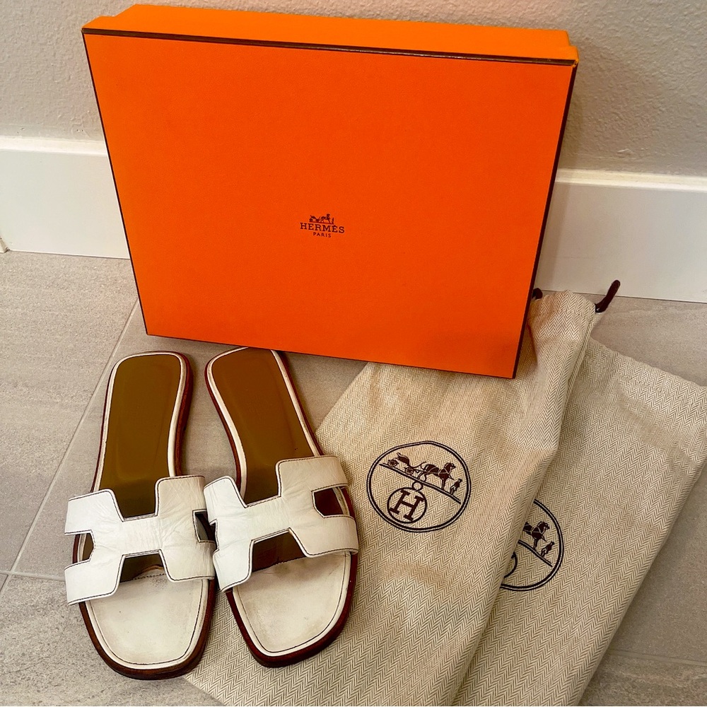 Hermes Oran sandals white